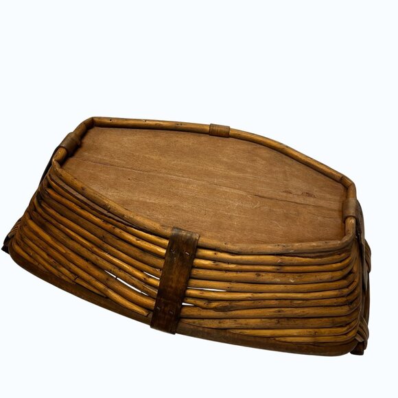 Vintage French Farmhouse Large Wicker Reed Harvest Basket With Handles 18" x 6.5 - Picture 7 of 9